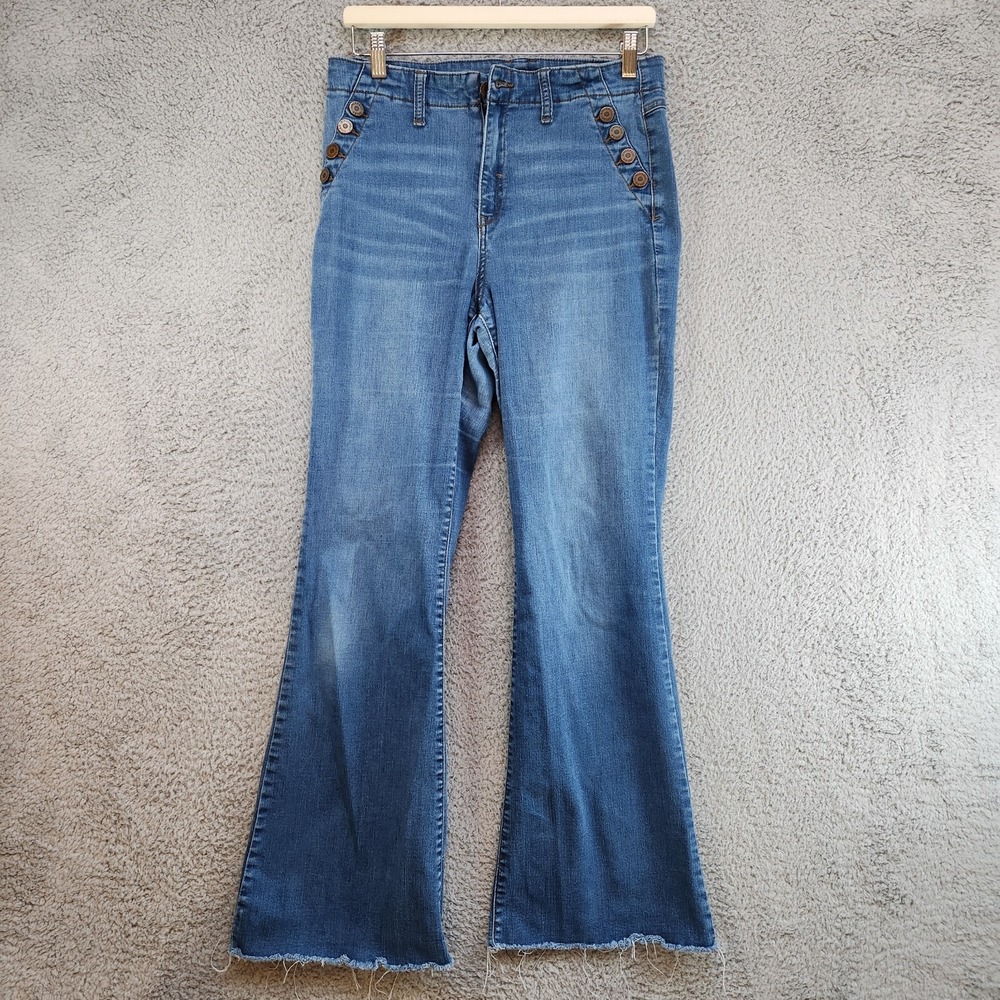 Sincerely Jules Bootcut Jeans Women 11/30 (Fits 30x30) Blue High-Rise Frayed Hem
